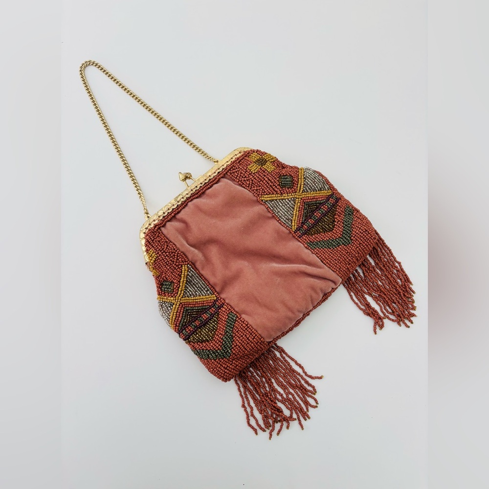 Hoss Intropia Beaded Evening Bag NWT KISS Lock Earthy Colors Tribal-Design Boho - Picture 4 of 9